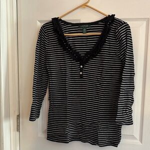 Lauren Ralph Lauren Black and White Striped Long Sleeve Top
